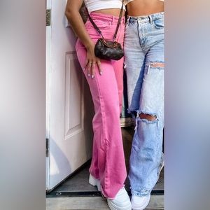 ZARA NEW  WIDE-LEG FULL-LENGTH COLOURED JEANS BUBBLE GUM PINK